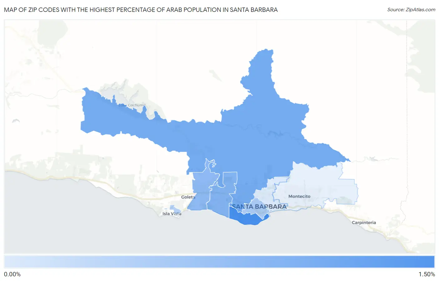 Zip Codes with the Highest Percentage of Arab Population in Santa Barbara Map