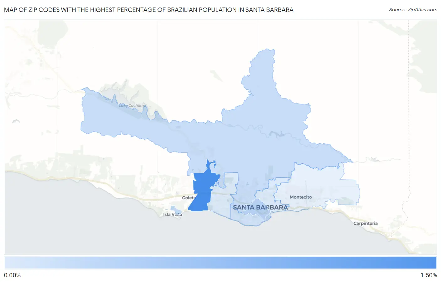 Zip Codes with the Highest Percentage of Brazilian Population in Santa Barbara Map