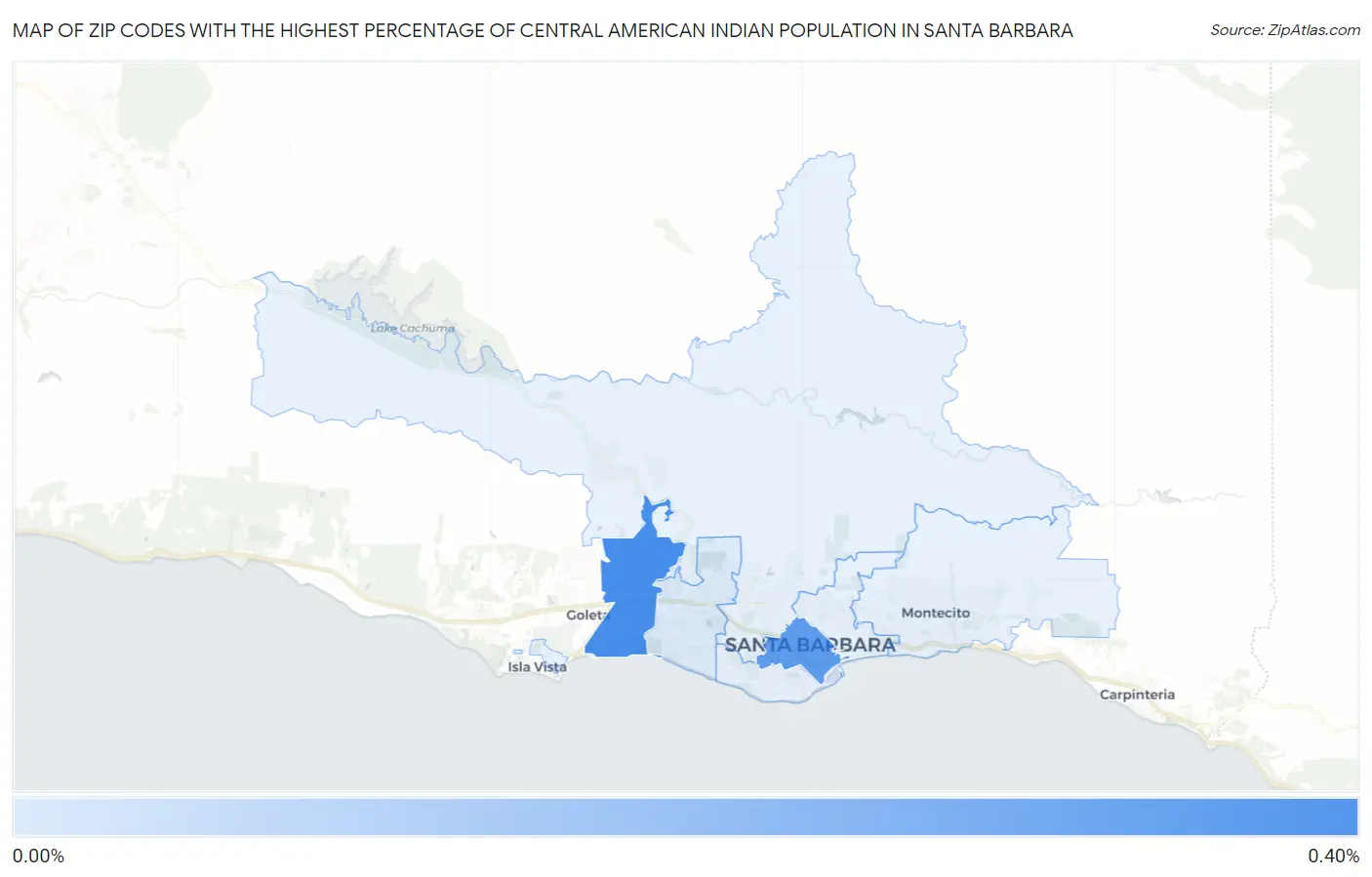 Zip Codes with the Highest Percentage of Central American Indian Population in Santa Barbara Map