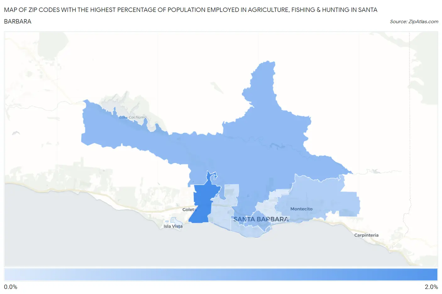 Zip Codes with the Highest Percentage of Population Employed in Agriculture, Fishing & Hunting in Santa Barbara Map
