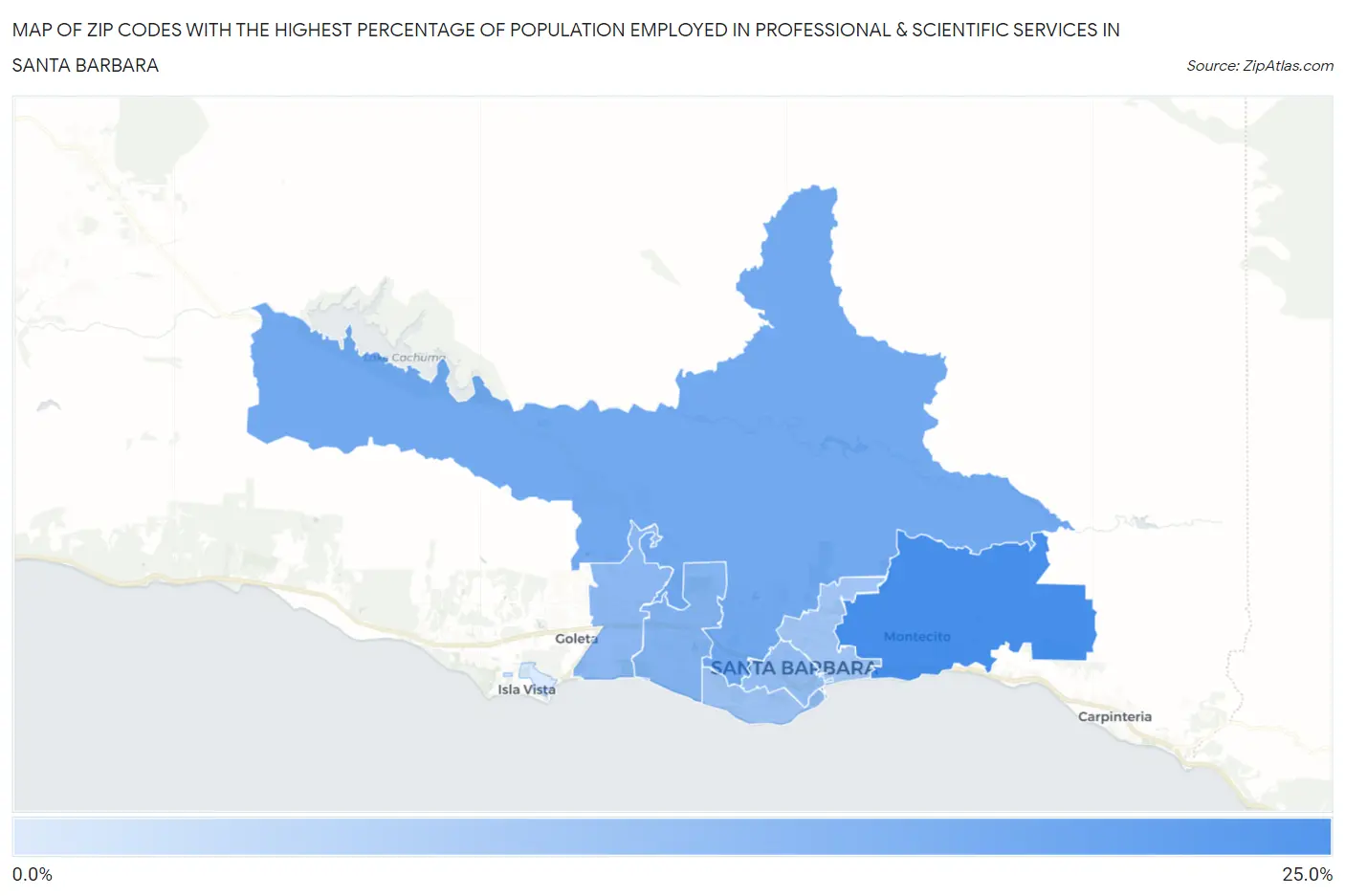 Zip Codes with the Highest Percentage of Population Employed in Professional & Scientific Services in Santa Barbara Map