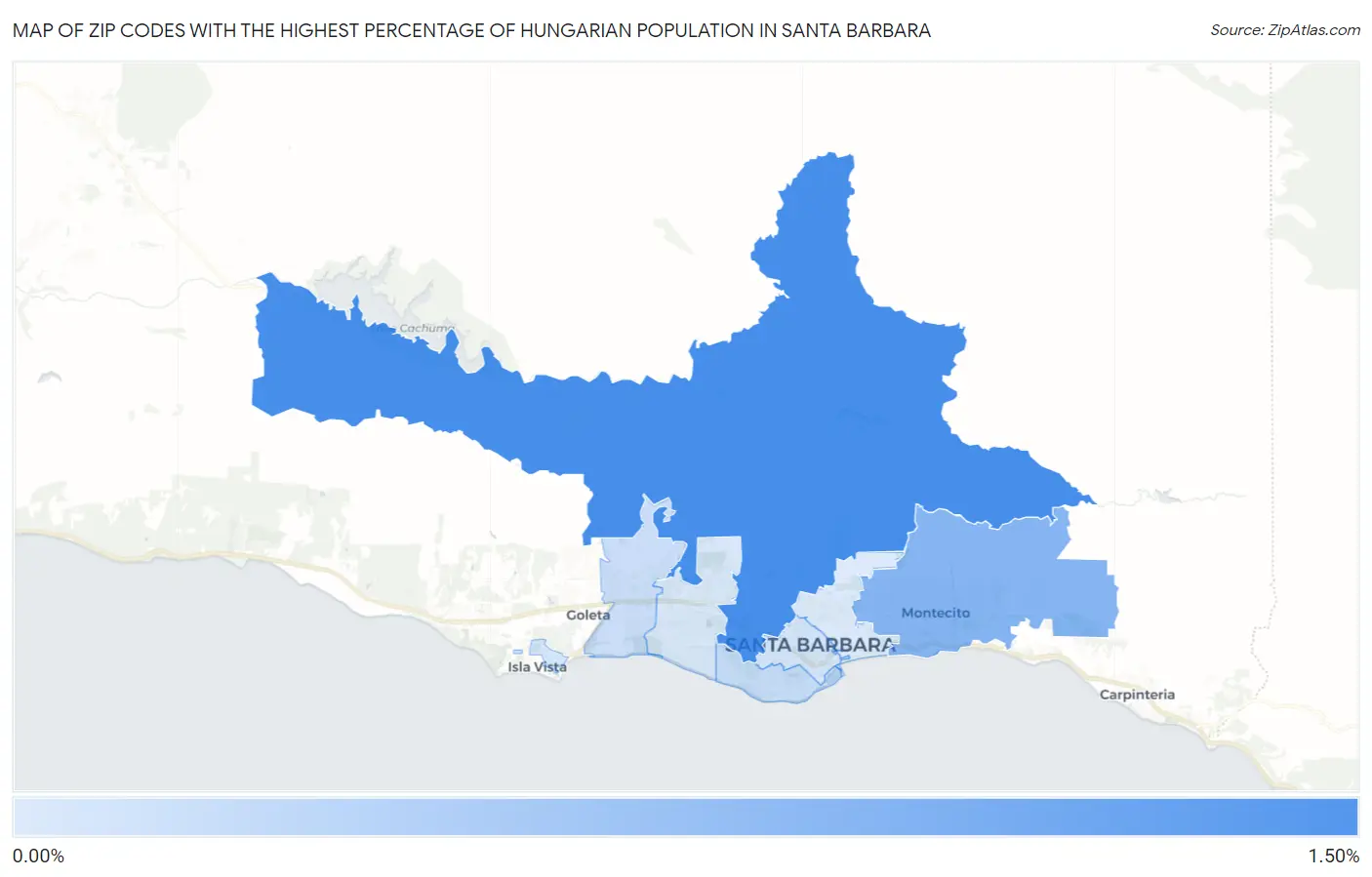 Zip Codes with the Highest Percentage of Hungarian Population in Santa Barbara Map