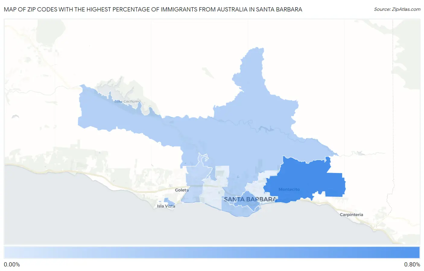 Zip Codes with the Highest Percentage of Immigrants from Australia in Santa Barbara Map