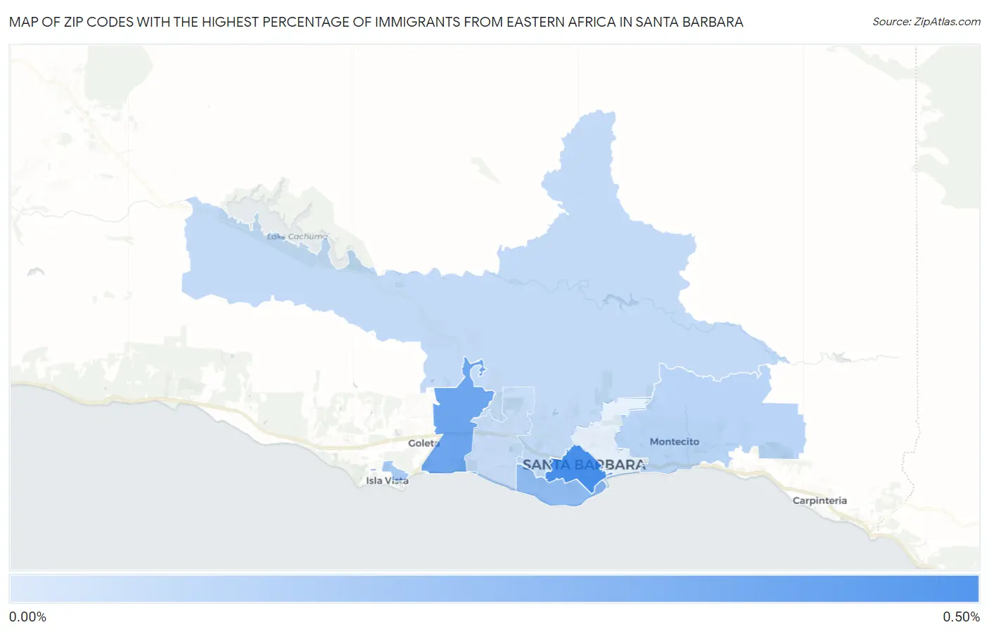 Zip Codes with the Highest Percentage of Immigrants from Eastern Africa in Santa Barbara Map