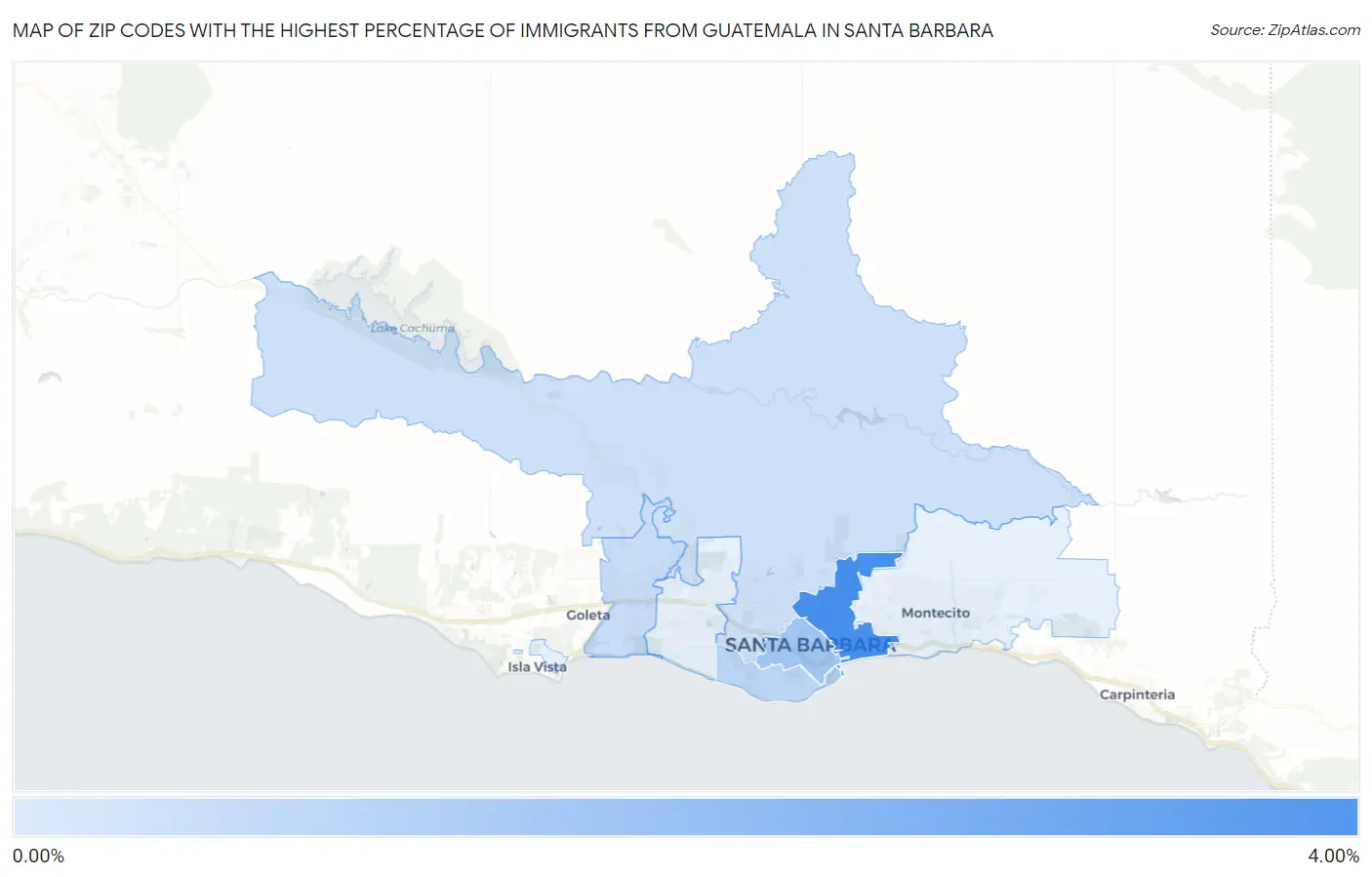 Zip Codes with the Highest Percentage of Immigrants from Guatemala in Santa Barbara Map