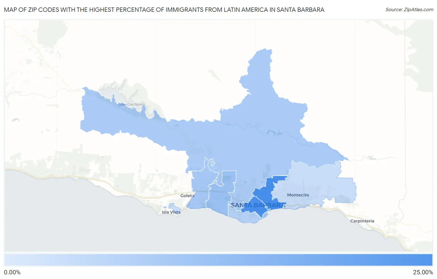 Zip Codes with the Highest Percentage of Immigrants from Latin America in Santa Barbara Map
