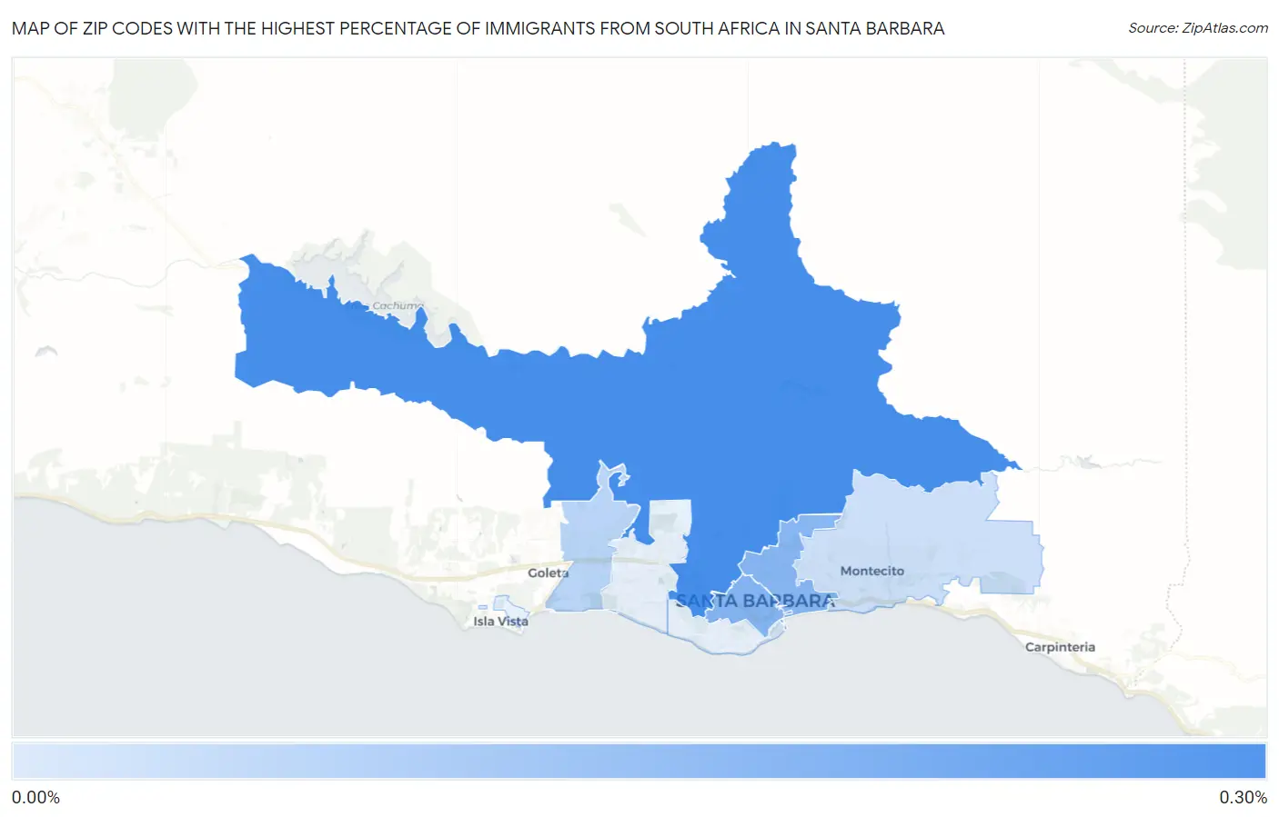 Zip Codes with the Highest Percentage of Immigrants from South Africa in Santa Barbara Map