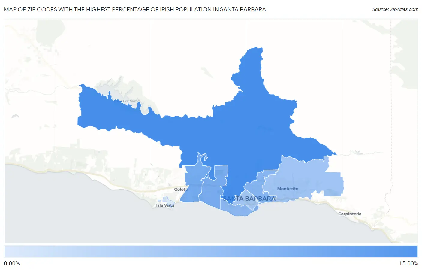 Zip Codes with the Highest Percentage of Irish Population in Santa Barbara Map