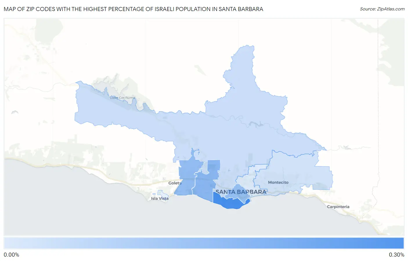 Zip Codes with the Highest Percentage of Israeli Population in Santa Barbara Map
