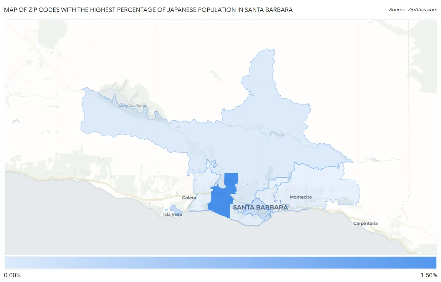 Zip Codes with the Highest Percentage of Japanese Population in Santa Barbara Map