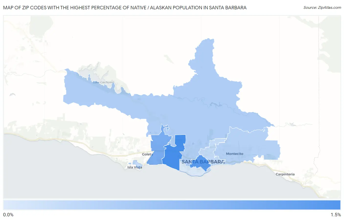 Zip Codes with the Highest Percentage of Native / Alaskan Population in Santa Barbara Map
