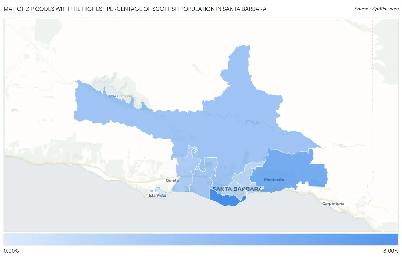Zip Codes with the Highest Percentage of Scottish Population in Santa Barbara Map