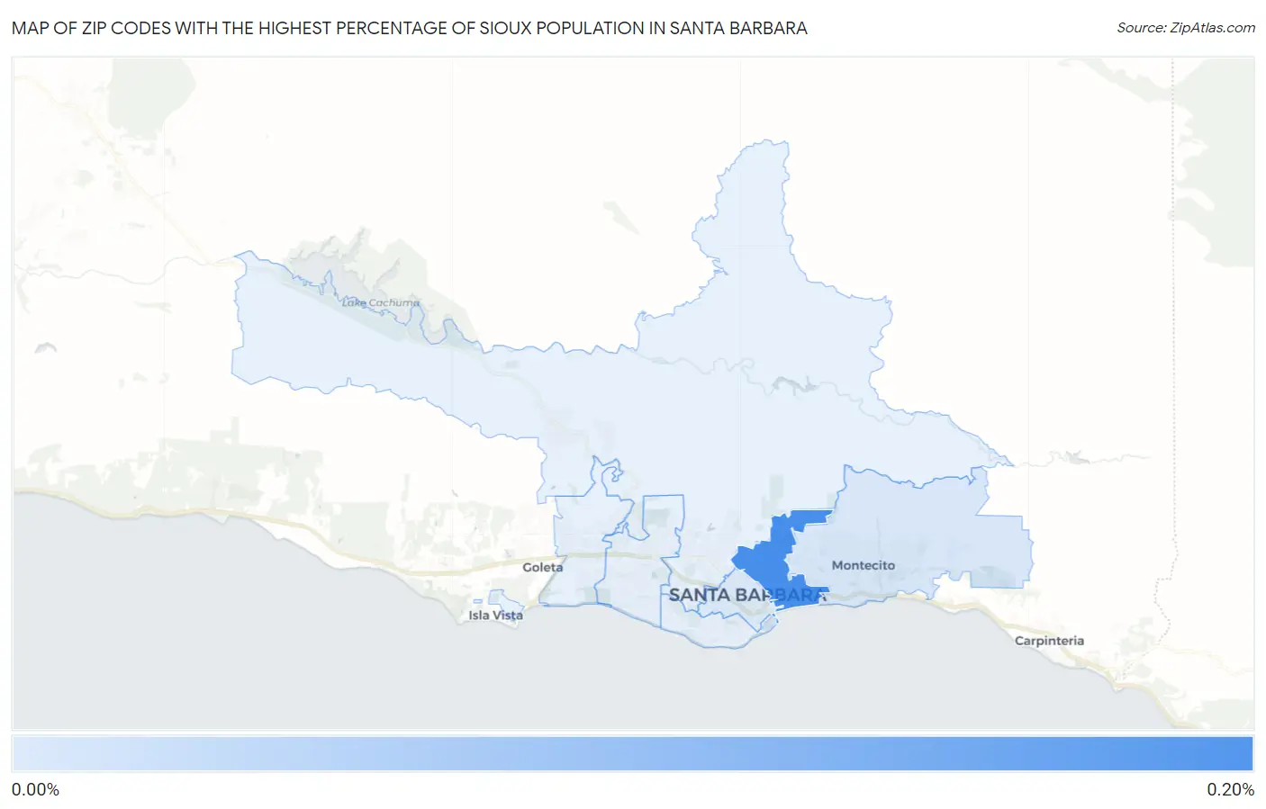 Zip Codes with the Highest Percentage of Sioux Population in Santa Barbara Map