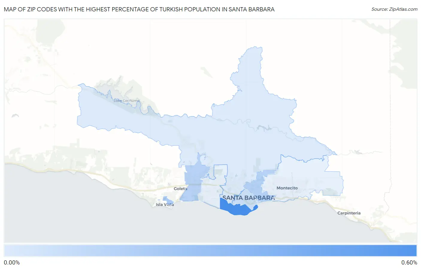 Zip Codes with the Highest Percentage of Turkish Population in Santa Barbara Map