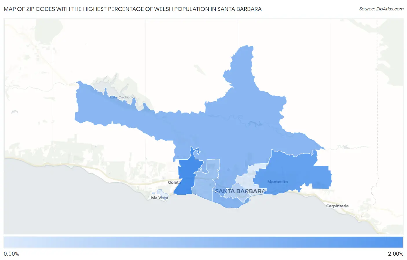 Zip Codes with the Highest Percentage of Welsh Population in Santa Barbara Map