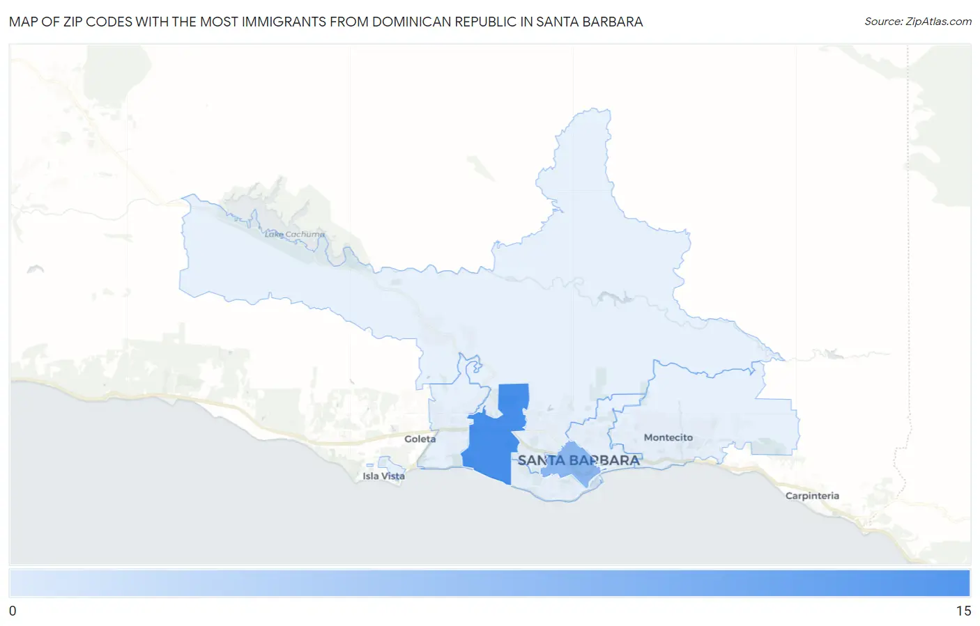 Zip Codes with the Most Immigrants from Dominican Republic in Santa Barbara Map