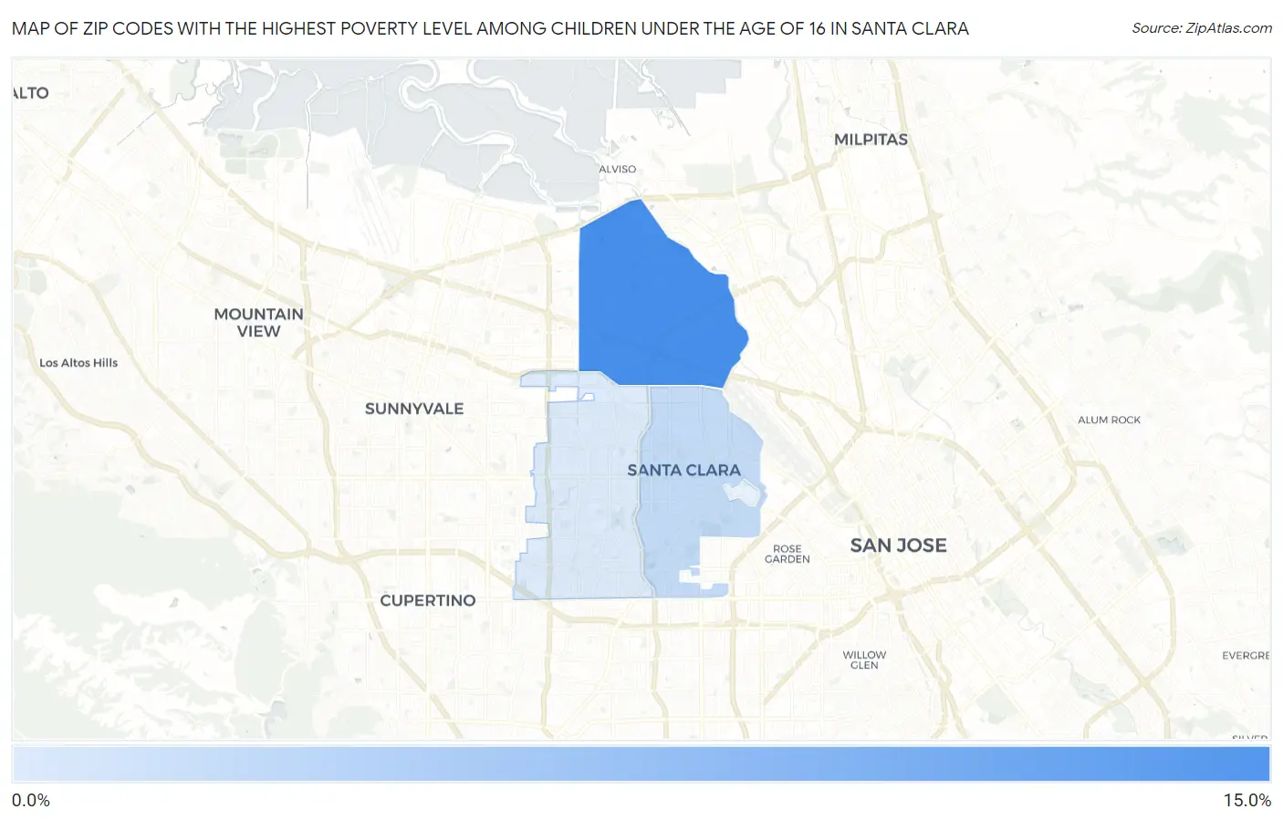 Zip Codes with the Highest Poverty Level Among Children Under the Age of 16 in Santa Clara Map