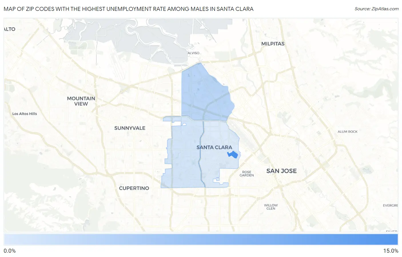 Zip Codes with the Highest Unemployment Rate Among Males in Santa Clara Map