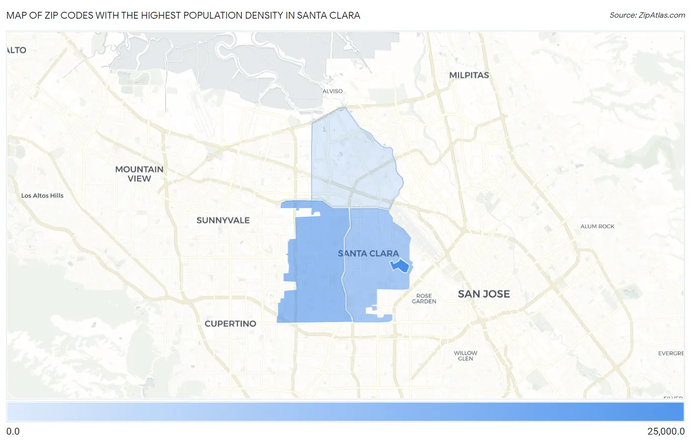 Zip Codes with the Highest Population Density in Santa Clara Map