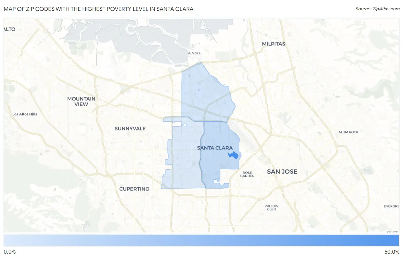 Zip Codes with the Highest Poverty Level in Santa Clara Map