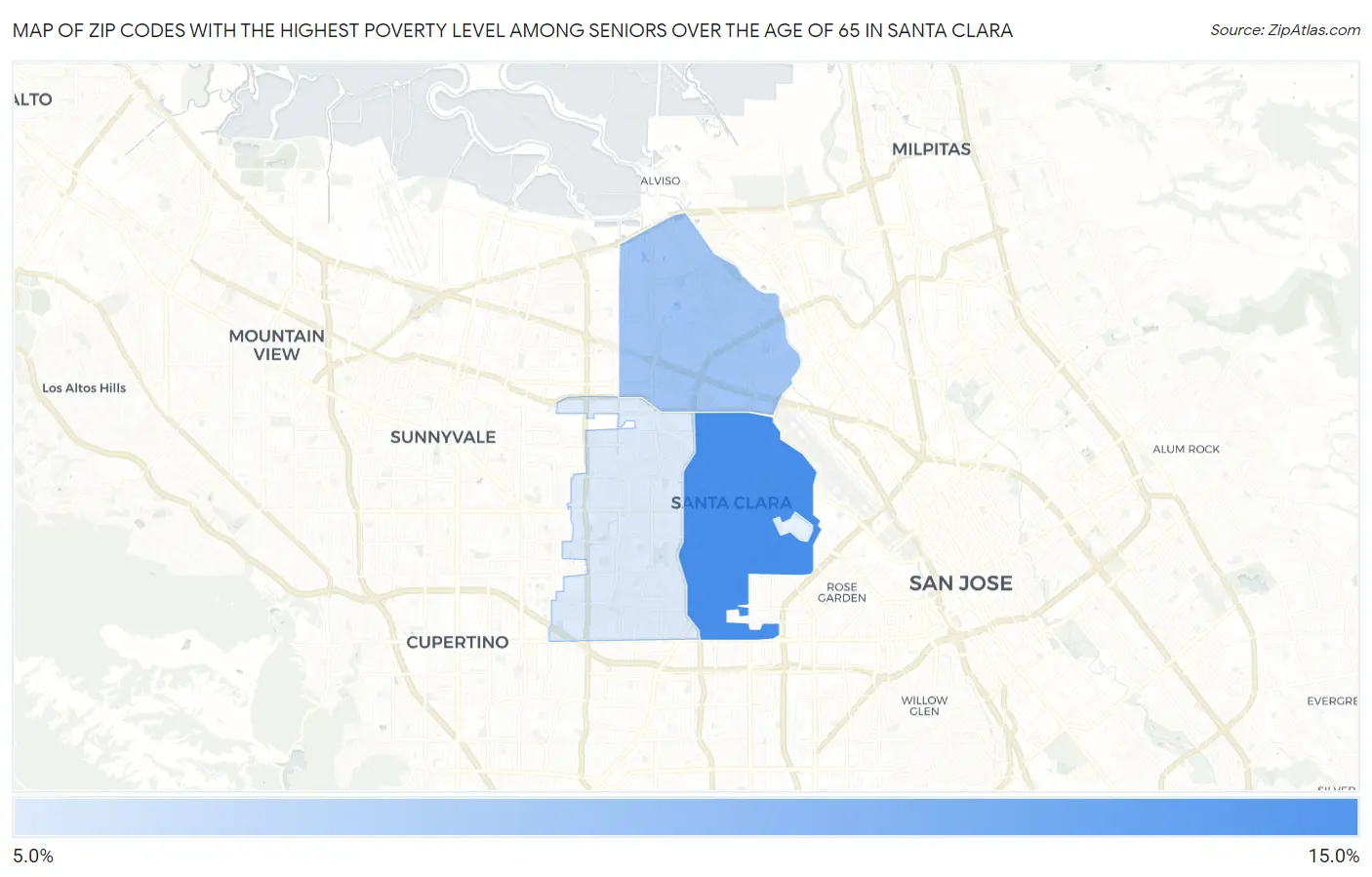 Zip Codes with the Highest Poverty Level Among Seniors Over the Age of 65 in Santa Clara Map