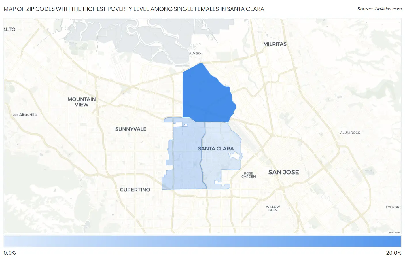 Zip Codes with the Highest Poverty Level Among Single Females in Santa Clara Map