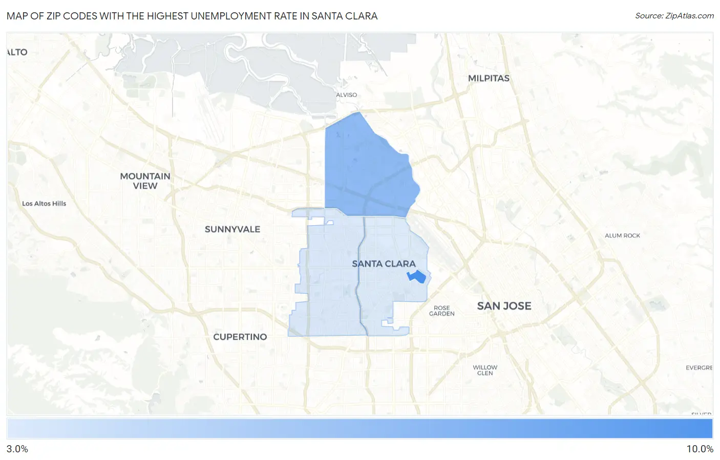 Zip Codes with the Highest Unemployment Rate in Santa Clara Map