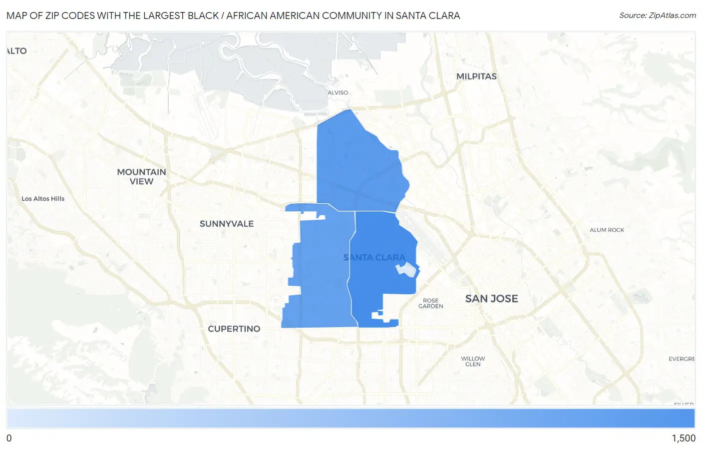 Zip Codes with the Largest Black / African American Community in Santa Clara Map