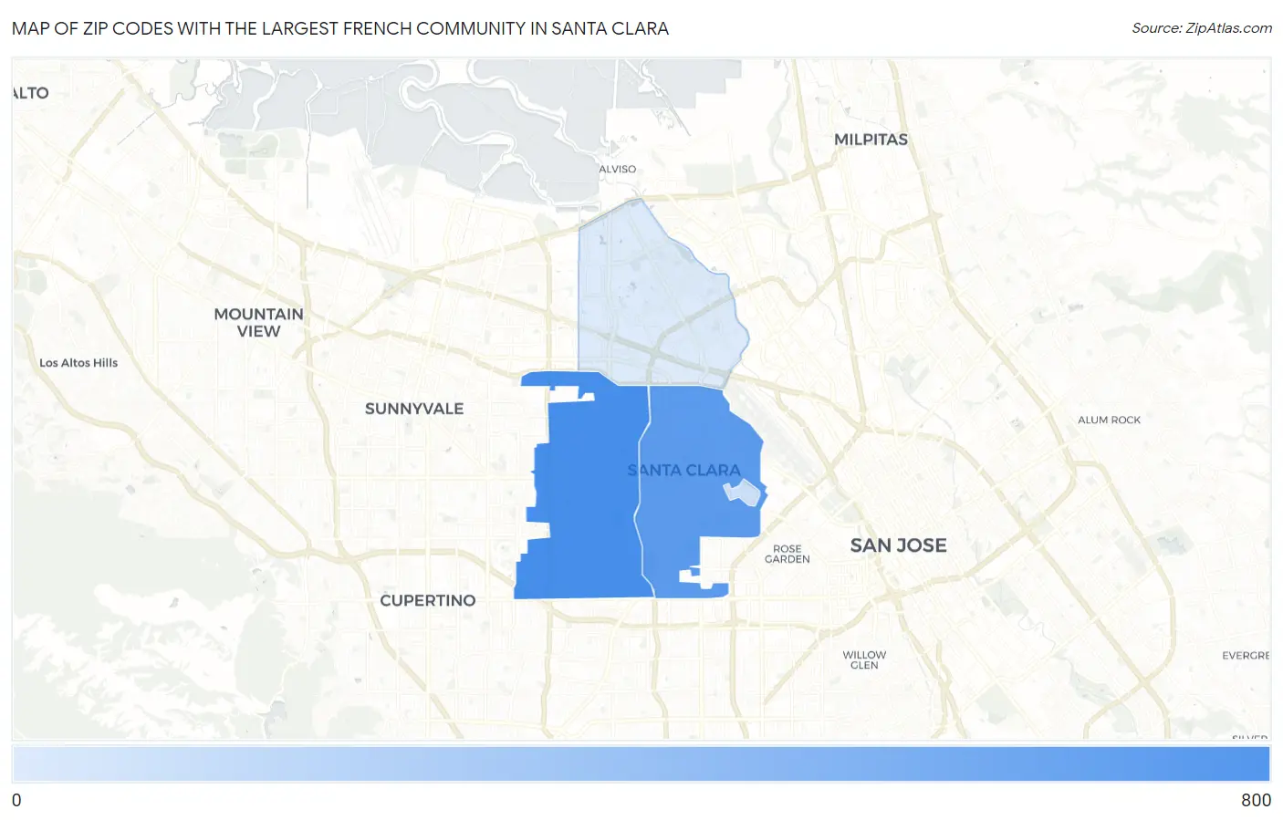 Zip Codes with the Largest French Community in Santa Clara Map