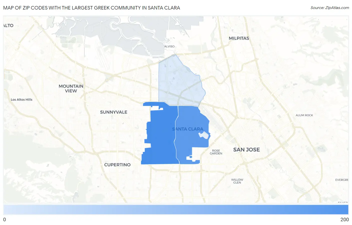 Zip Codes with the Largest Greek Community in Santa Clara Map