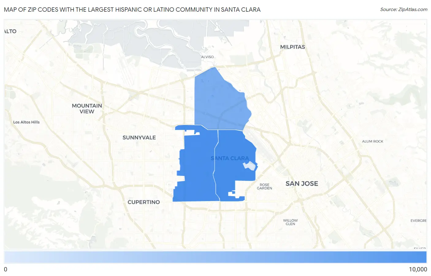Zip Codes with the Largest Hispanic or Latino Community in Santa Clara Map