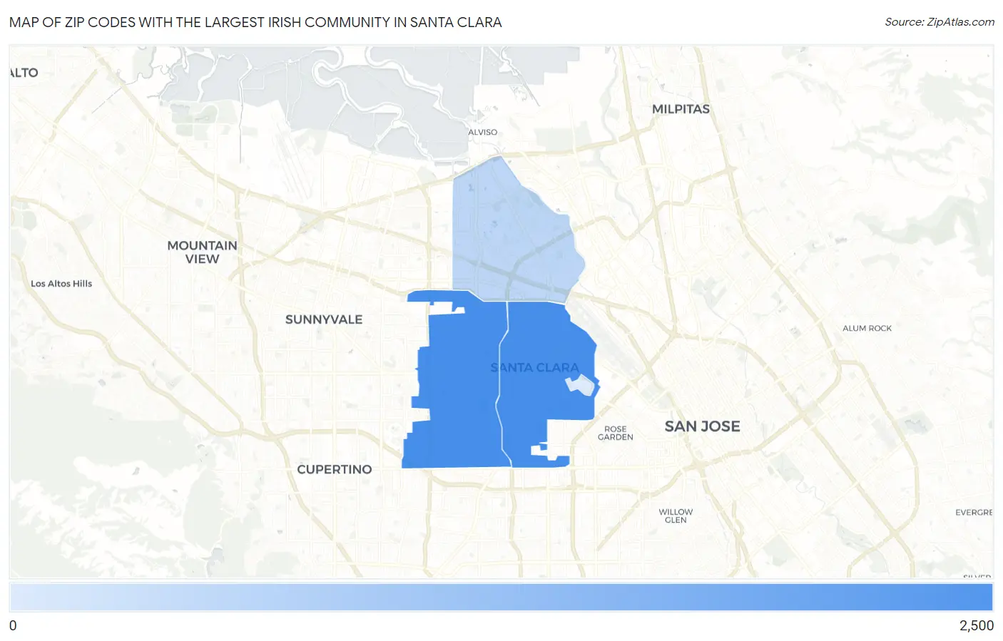 Zip Codes with the Largest Irish Community in Santa Clara Map