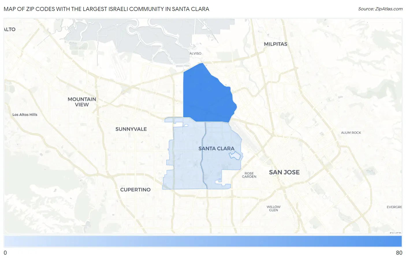 Zip Codes with the Largest Israeli Community in Santa Clara Map