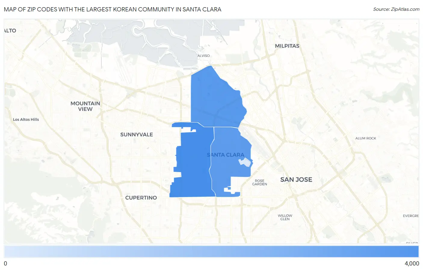 Zip Codes with the Largest Korean Community in Santa Clara Map