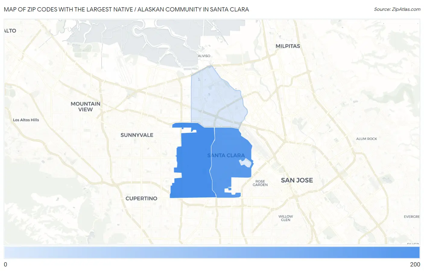 Zip Codes with the Largest Native / Alaskan Community in Santa Clara Map