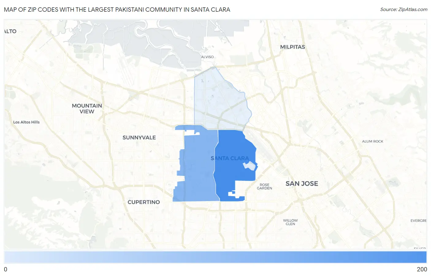 Zip Codes with the Largest Pakistani Community in Santa Clara Map
