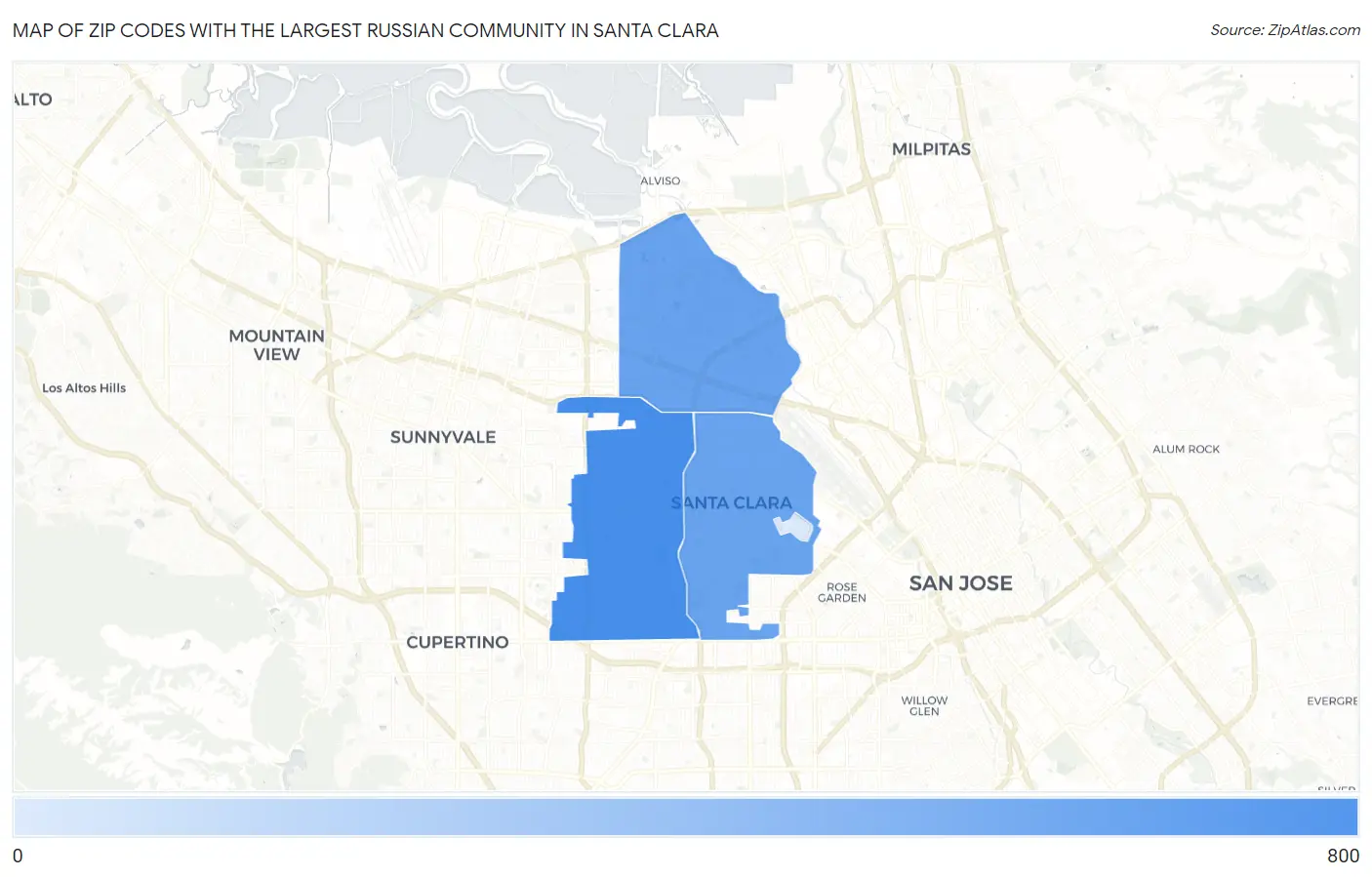 Zip Codes with the Largest Russian Community in Santa Clara Map