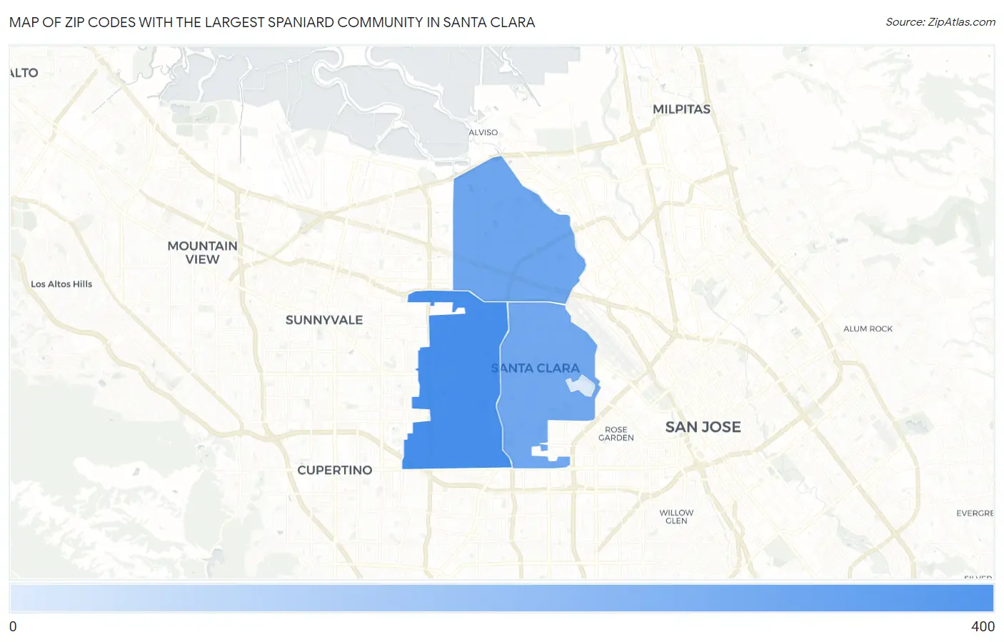 Zip Codes with the Largest Spaniard Community in Santa Clara Map