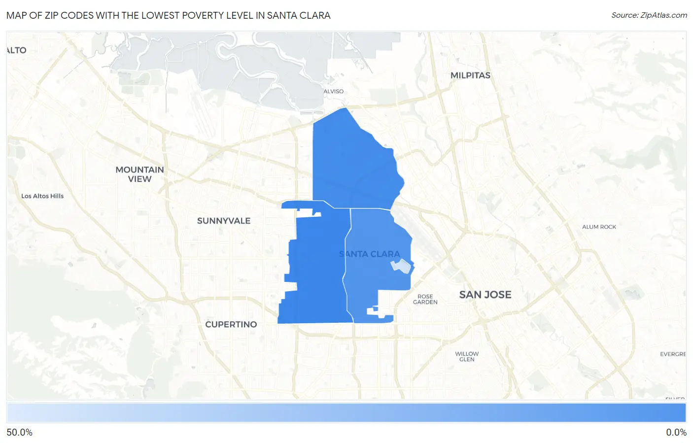 Zip Codes with the Lowest Poverty Level in Santa Clara Map