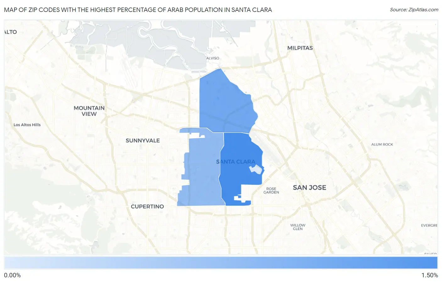 Zip Codes with the Highest Percentage of Arab Population in Santa Clara Map