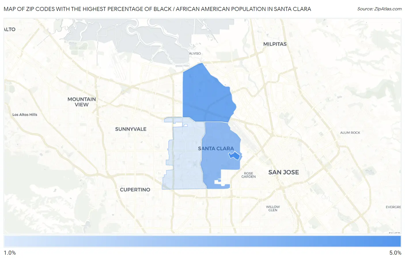 Zip Codes with the Highest Percentage of Black / African American Population in Santa Clara Map
