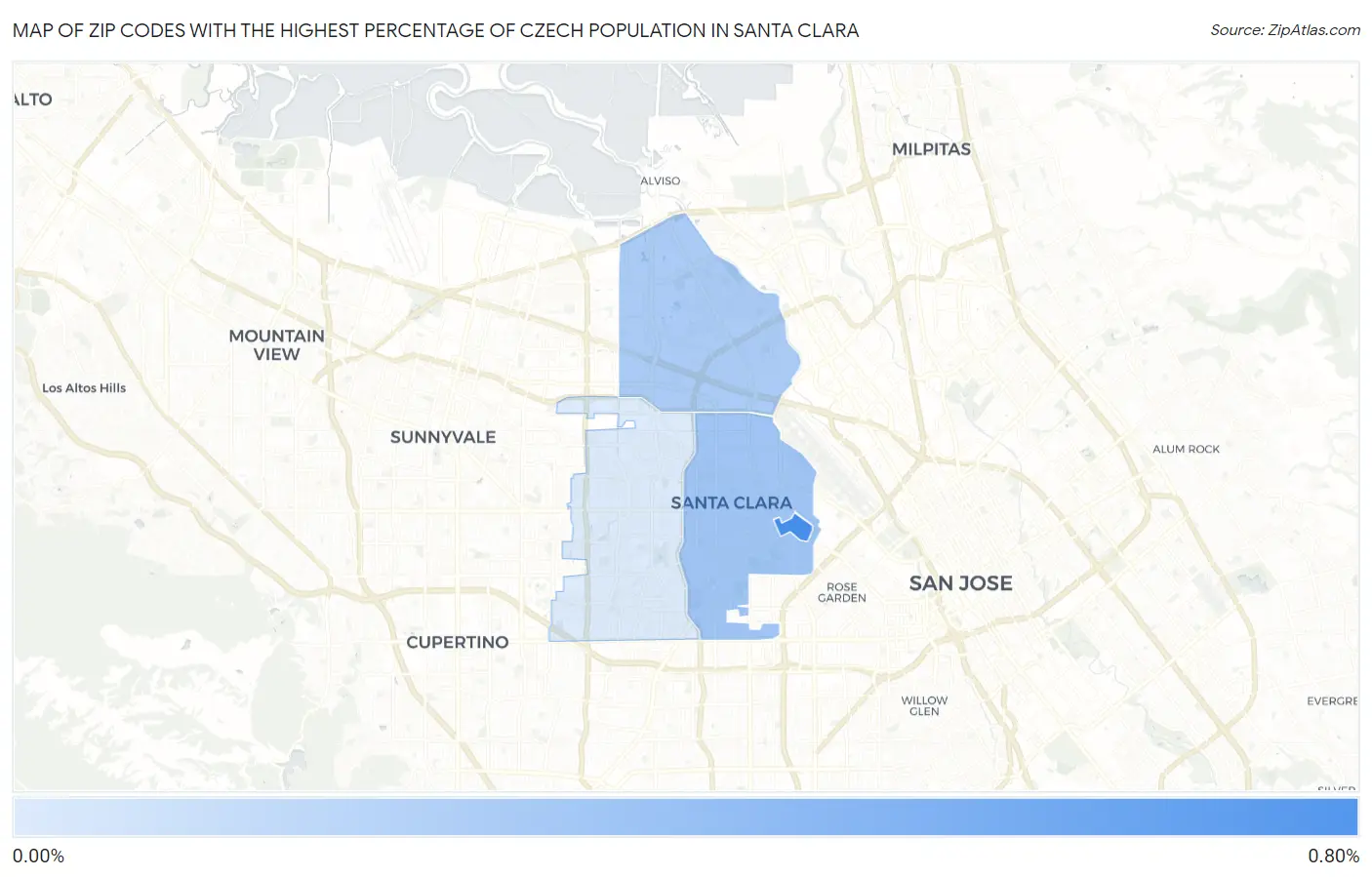 Zip Codes with the Highest Percentage of Czech Population in Santa Clara Map