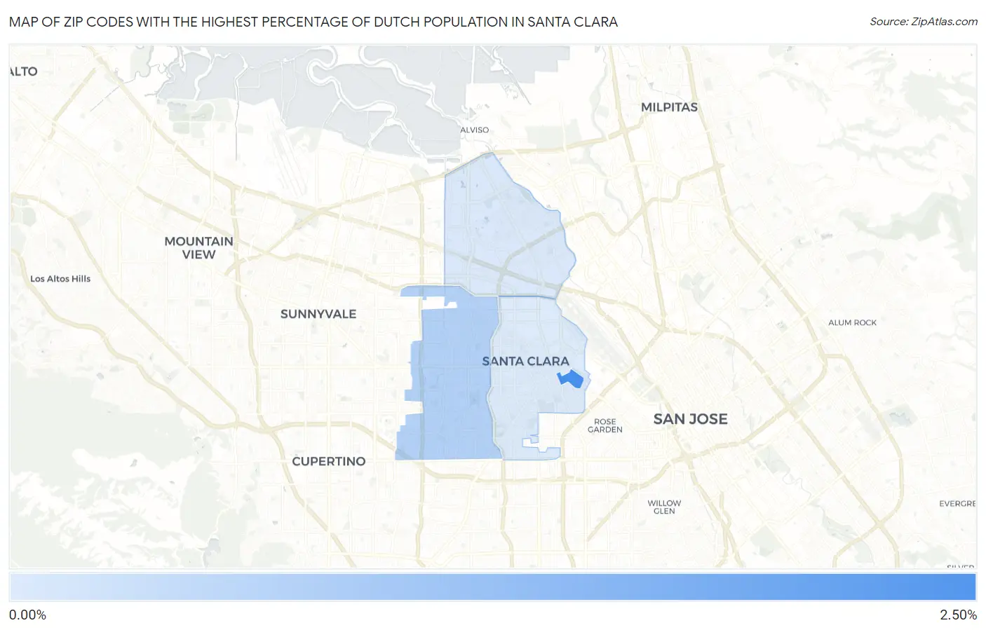 Zip Codes with the Highest Percentage of Dutch Population in Santa Clara Map