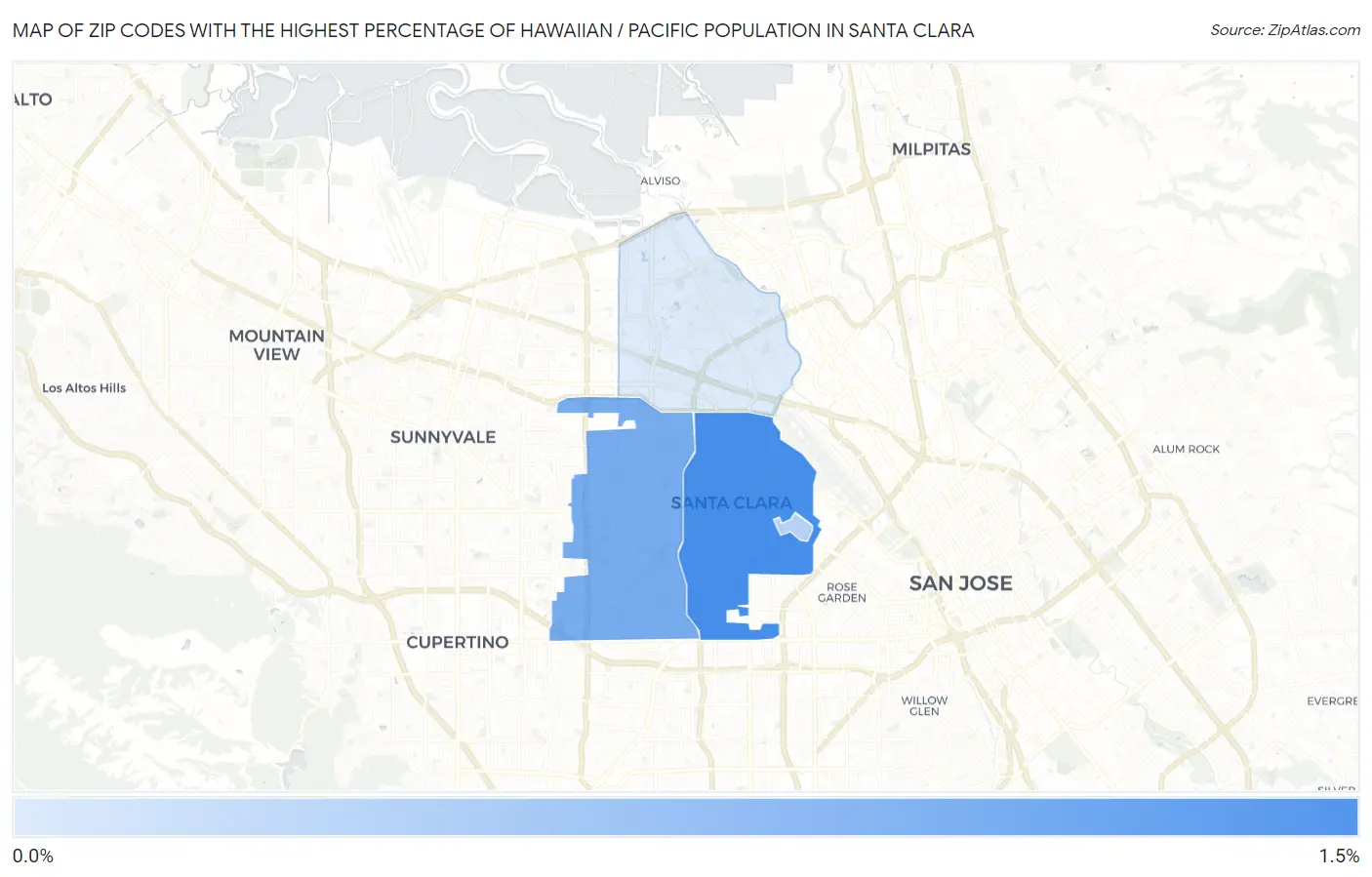 Zip Codes with the Highest Percentage of Hawaiian / Pacific Population in Santa Clara Map