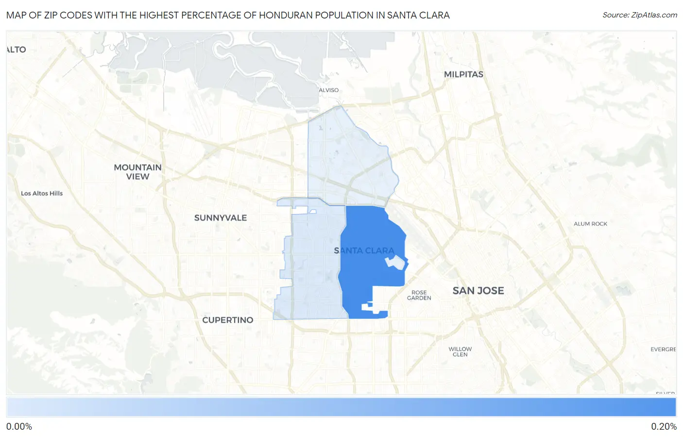 Zip Codes with the Highest Percentage of Honduran Population in Santa Clara Map