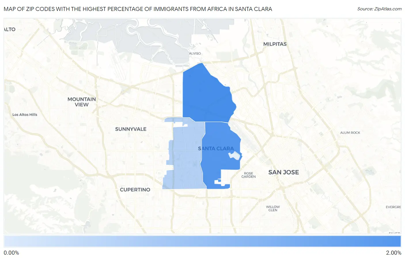 Zip Codes with the Highest Percentage of Immigrants from Africa in Santa Clara Map
