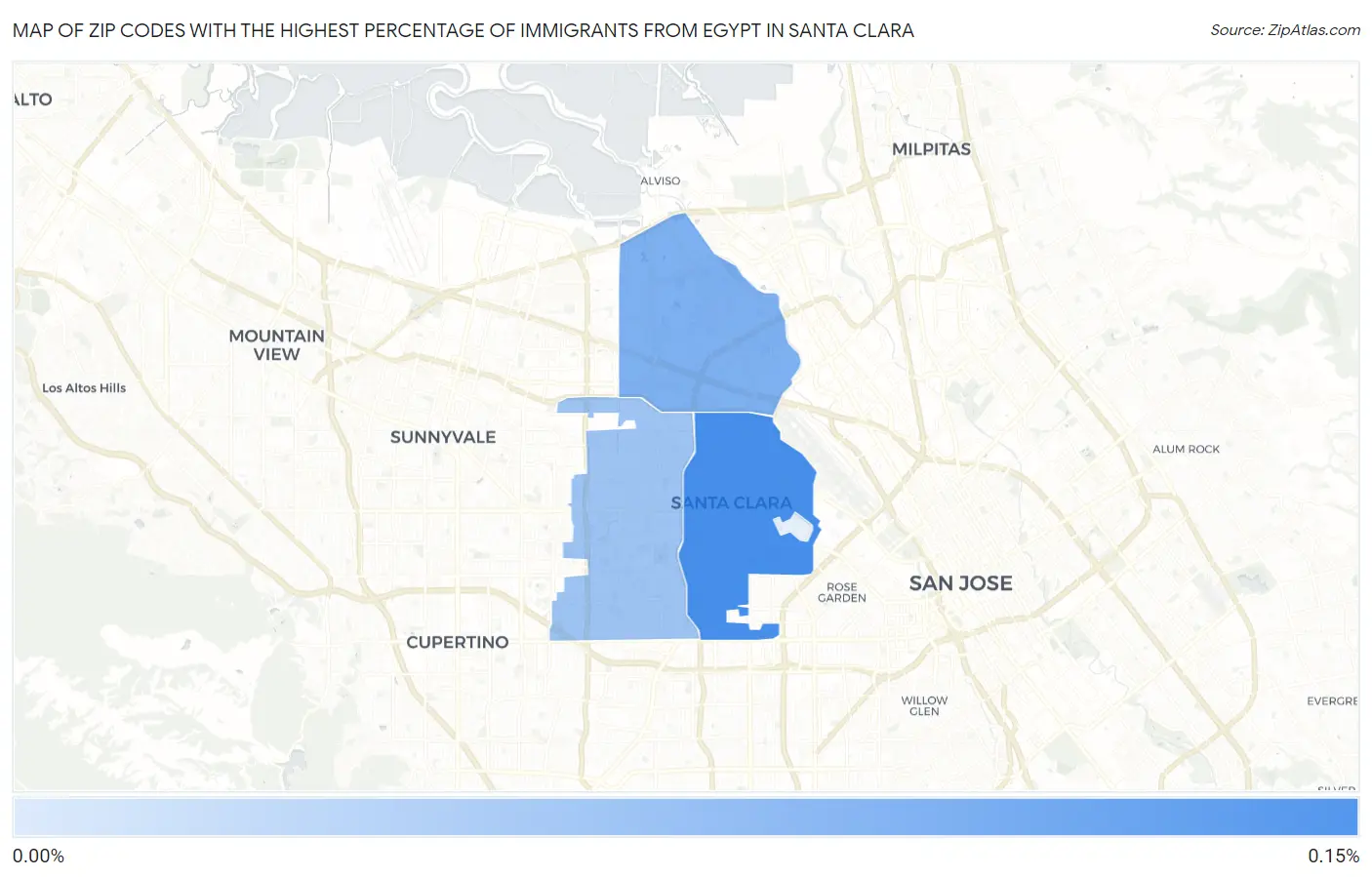 Zip Codes with the Highest Percentage of Immigrants from Egypt in Santa Clara Map