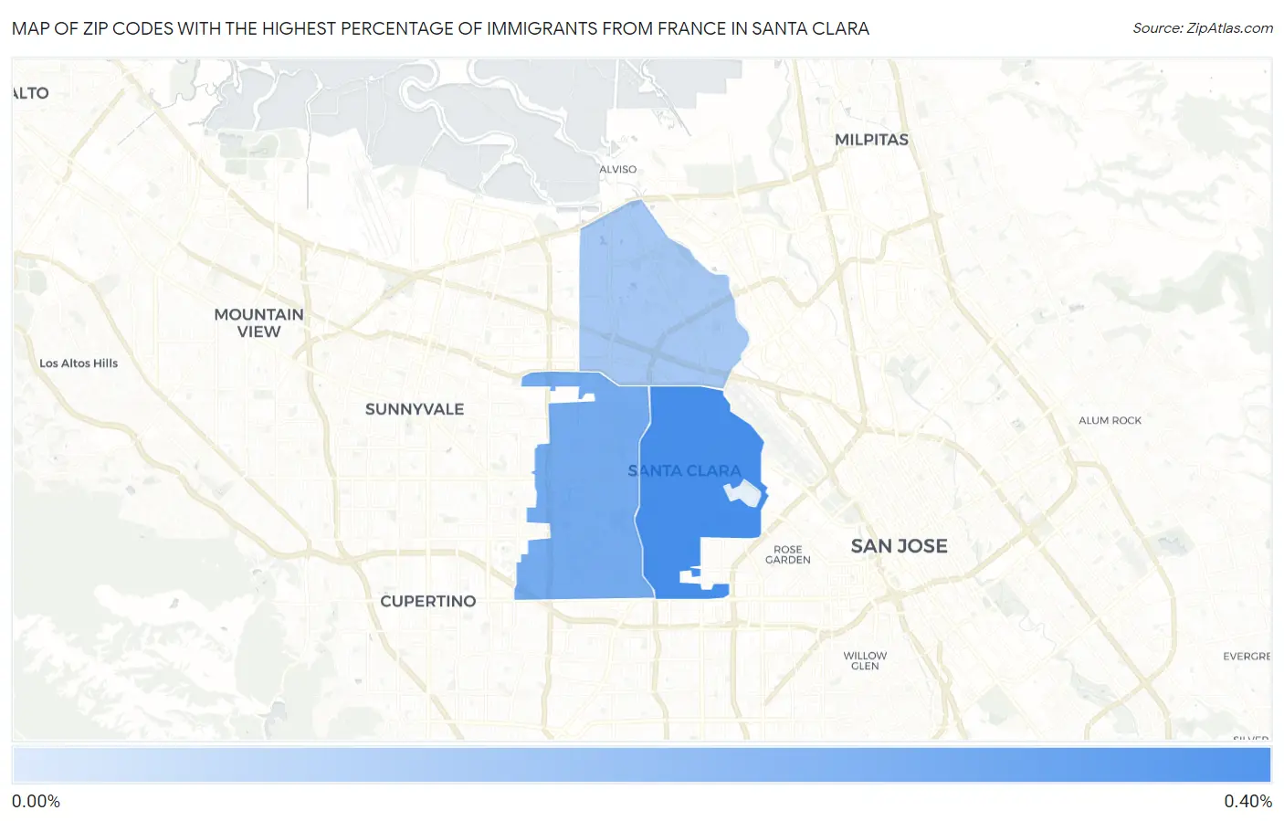 Zip Codes with the Highest Percentage of Immigrants from France in Santa Clara Map