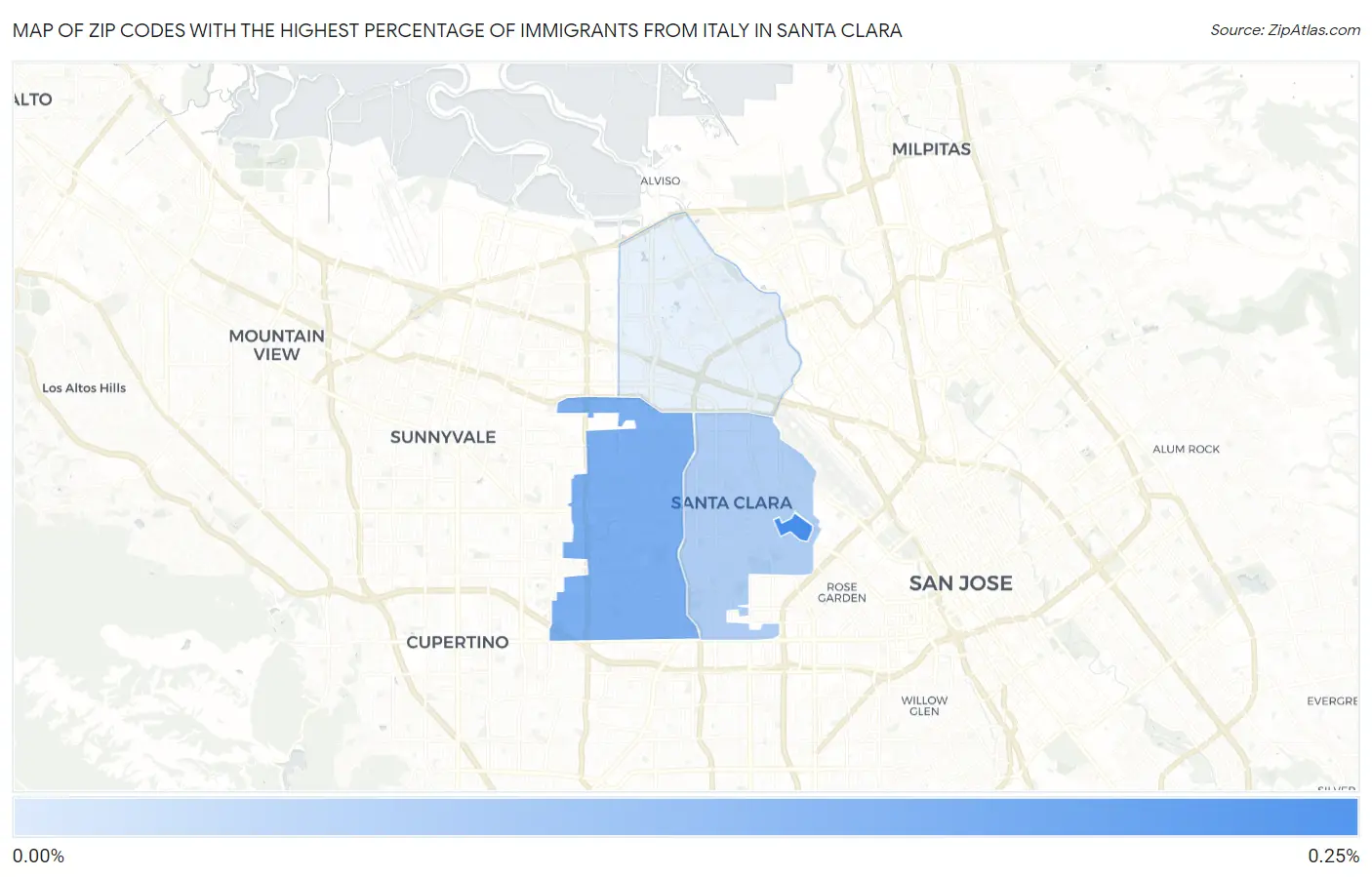 Zip Codes with the Highest Percentage of Immigrants from Italy in Santa Clara Map