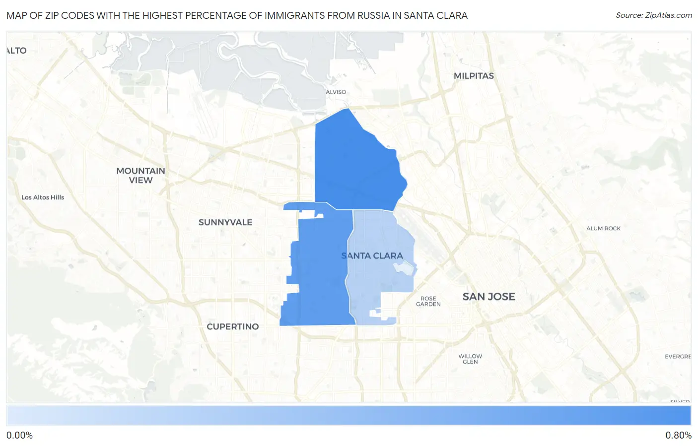 Zip Codes with the Highest Percentage of Immigrants from Russia in Santa Clara Map